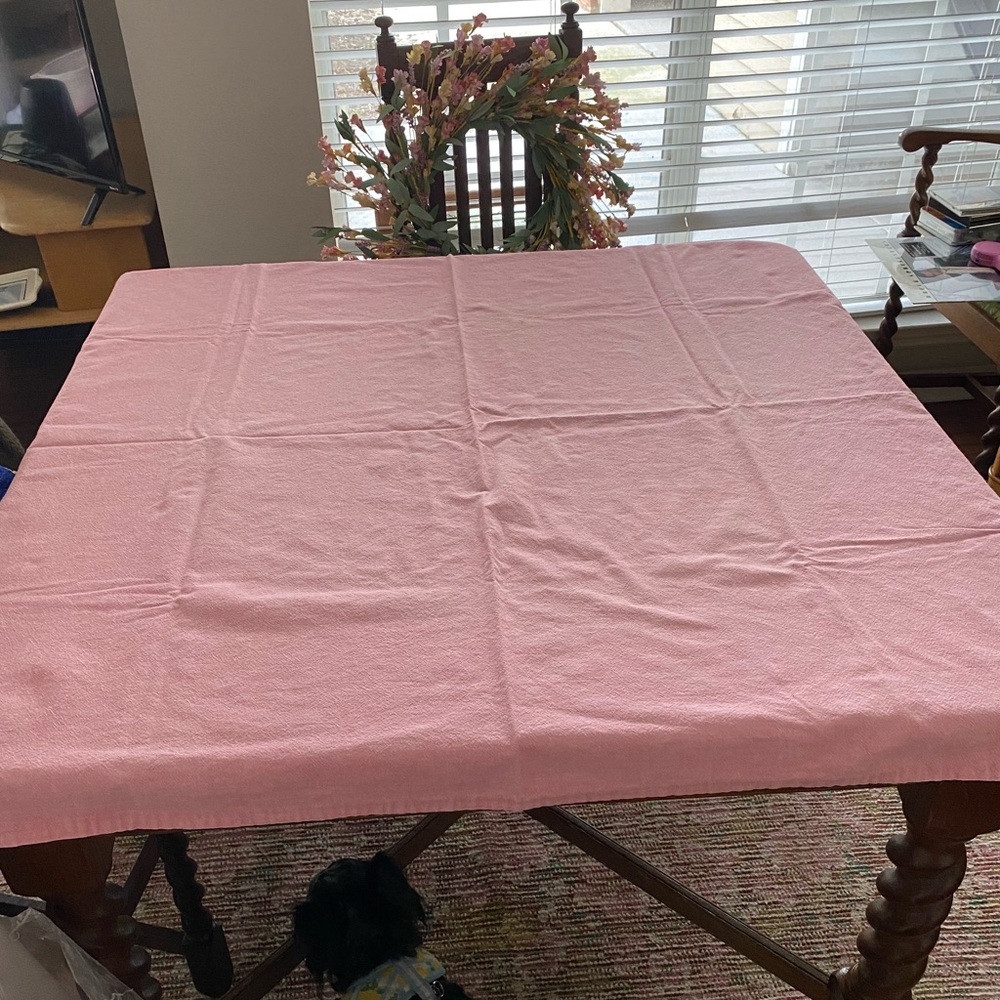 Pink Cotton Table Cloth.  In excellent condition.  Size 48 inches square.